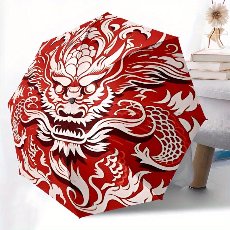 1pc Dragon Pattern Automatic Open/Close Umbrella, Umbrella with Cartoon Design, Portable Compact Umbrella for Men & Women, Good Holiday Gift