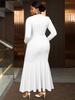 Plus Size Women's White 3D Floral Long Sleeve Mermaid Evening Dress