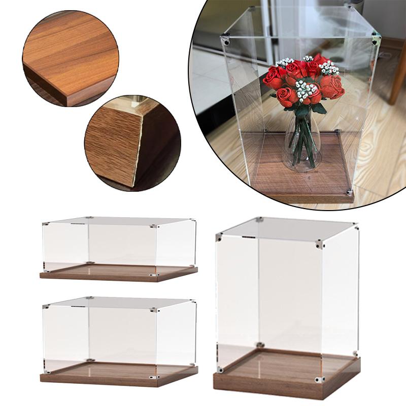 Wooden Bottom Storage Box Window Acrylic Toy Gundam Building Block Box Glue-Free Dust Cover