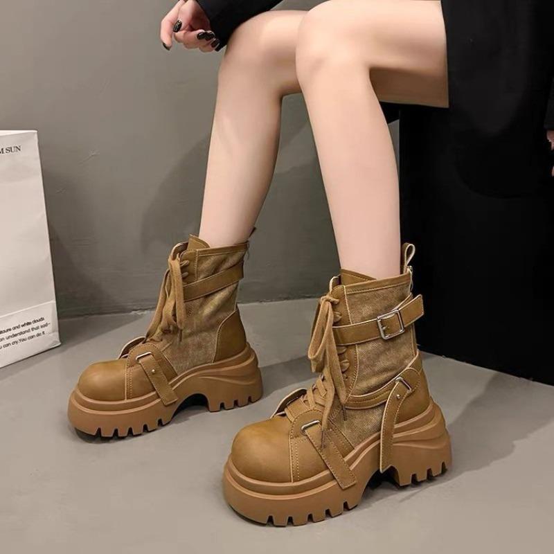 Wind lace-up platform short boots women's new autumn small man heightening retro versatile Martin boots