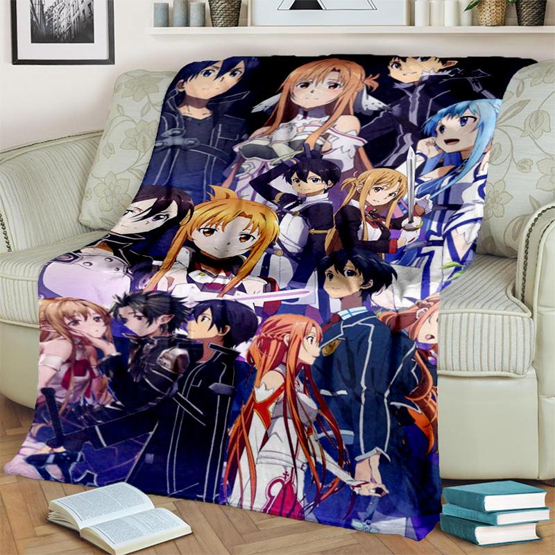 Sword Art Online SAO Novel Cartoon Blanket,Soft Throw Blanket for Home Bedroom Bed Sofa Picnic Travel Office Cover Blanket Kids