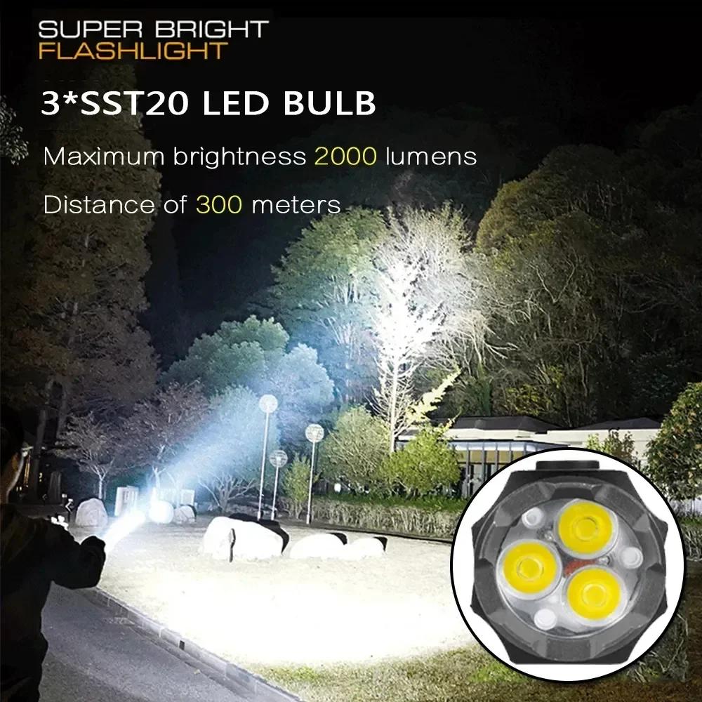 10000LM Mini Flashlight Powerful Type-C Rechargeable 10000LM Lamp with Tail Magnet Lantern Strong Light Long-range Flashlight