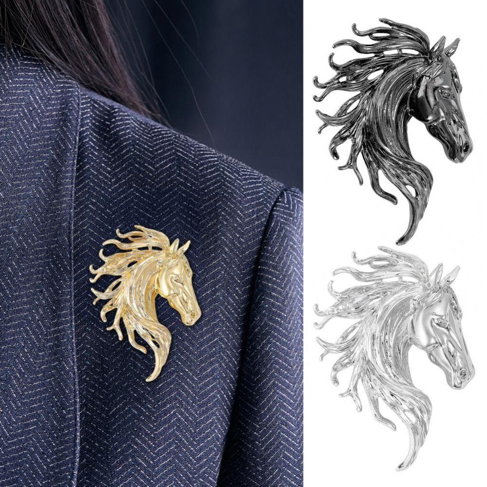 Luxury Zodiac Animal Pins Casual Metal Badge Pin Classic Horse Head Brooches  for Women