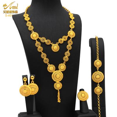 Dubai 24k Gold Color Jewelry Set Nigerian Necklace Jewelry Set for Women Ethiopian African Luxury Jewellery Wedding Gifts