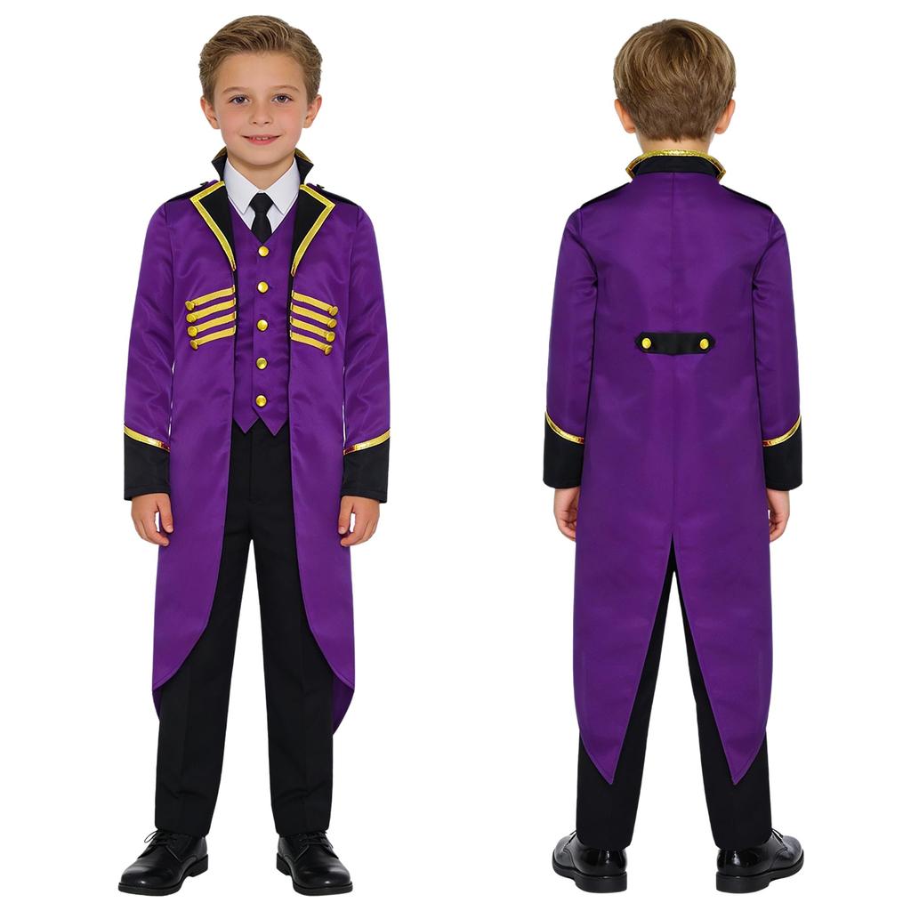 Kids Vintage Medieval Steampunk Tailcoat Long Sleeve Fake Two Piece Tuxedo Victorian Jacket for Dress Up Party Costume