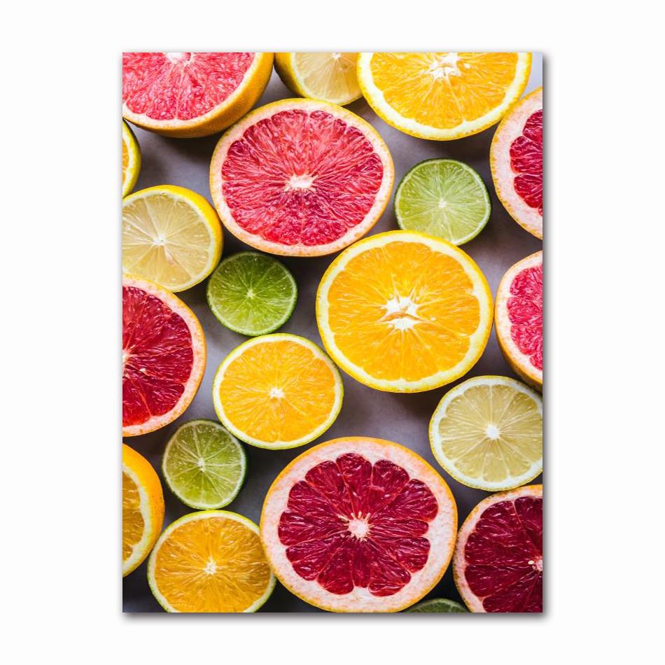 Nordic Wall Art Canvas Painting Colorful Fresh Vegetable Fruits Posters for Kitchen Decor Orange Lemon Picture for Restaurant