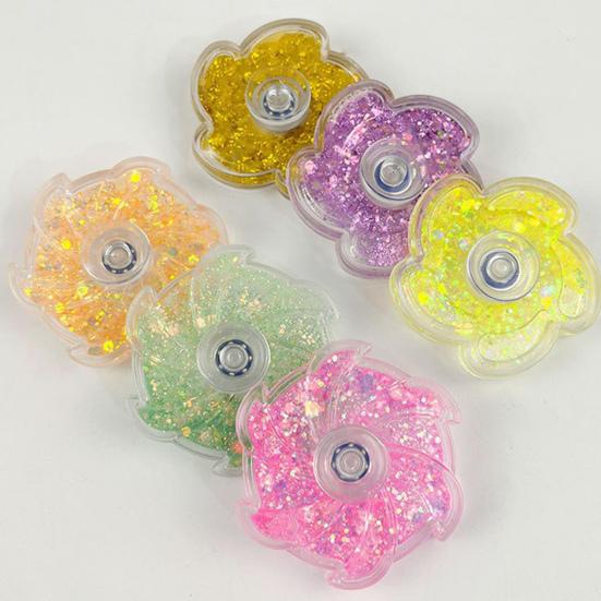 Flower Spinner Fidget Toy Glitter Quicksand Filled Stress Relief Finger Flexibility Training Spinning Top Fingertip Gyro Kids Teens Adults Gift