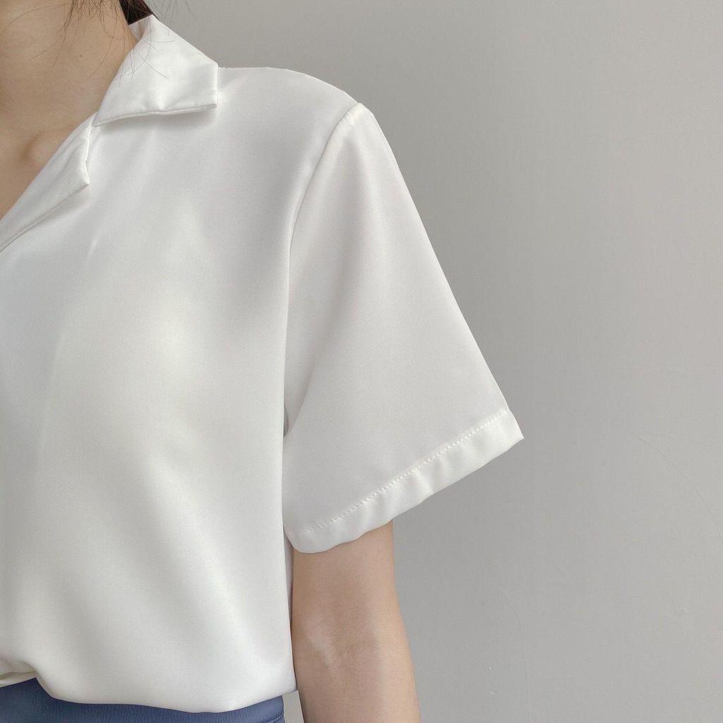 2021 Spring Retro Korean Style Women's Short Sleeve Lapel Shirt