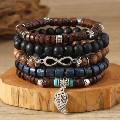 Summer New Sale Hot-selling Literary and Retro Style 8-character Leaves Multi-layer Beaded Wooden Bead Bracelet