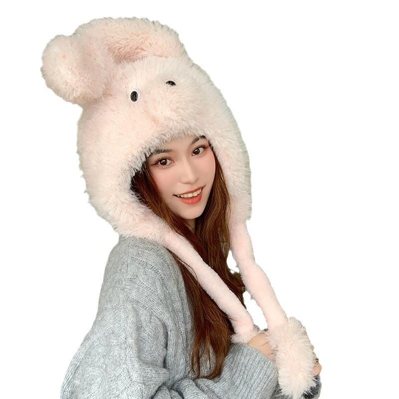 New Thickened Hairy Puppy Can Move Ears Hat for Women's Winter Warmth Lei Feng Hat Ear Protection Head Hat