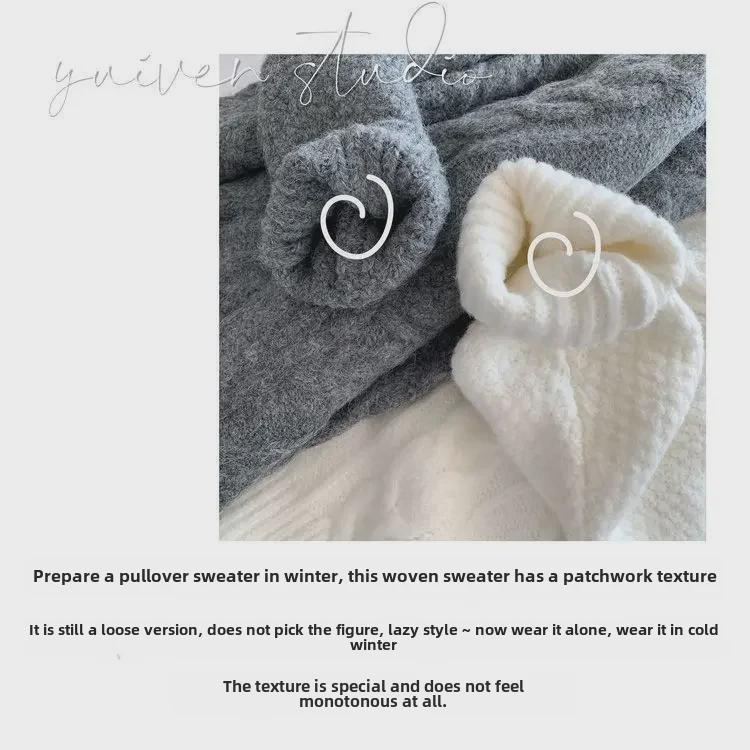 2023 Autumn/Winter Women's White Thick Knit Pullover Sweater - Loose Korean Style