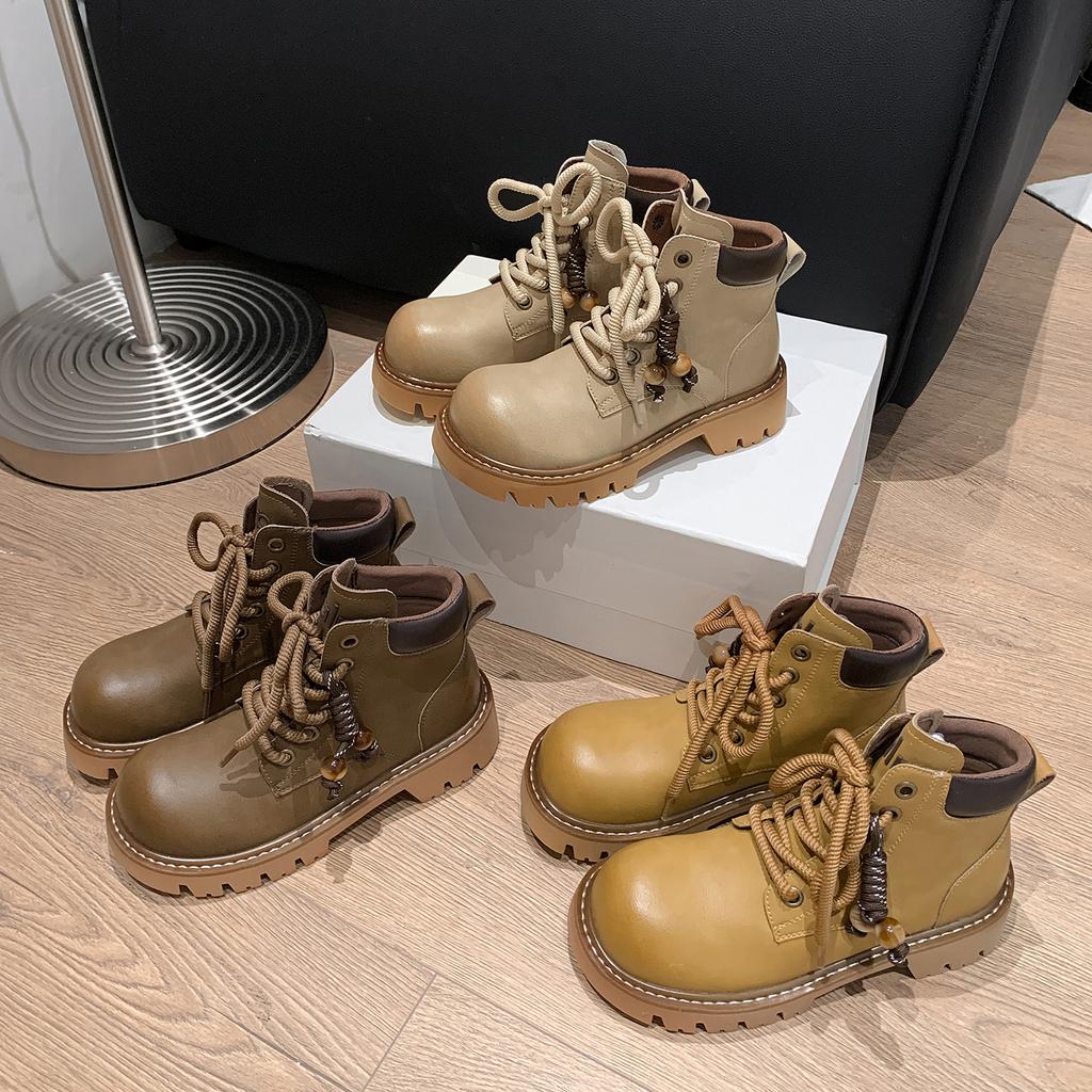 Cowhide Version~ Genuine Leather Retro Platform Martin Boots Women's 2025 New British Style Outdoor Mountaineering Rhubarb Boots Short Boots