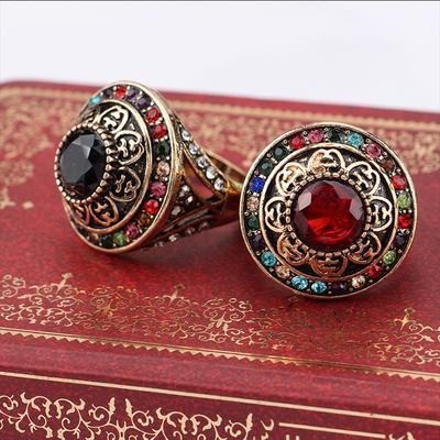 Royal Style Colorful Crystal Turkish Wide Ring Turkey Flower Round Resin Party Jewelry Vintage Women Lady Finger Ring ADM