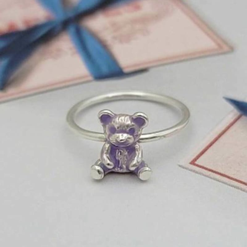 Ollia Teddy Bear Layered Solid 925 Silver Ring