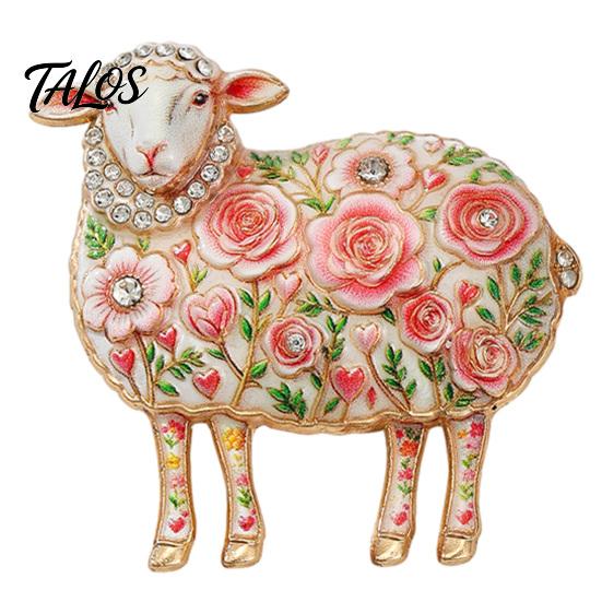 Floral Lamb Brooch Rhinestone for Women, Flower Sheep Alloy Lapel Women Pin, Animal Jewelry Clothing Suits Scarves Bags Pin