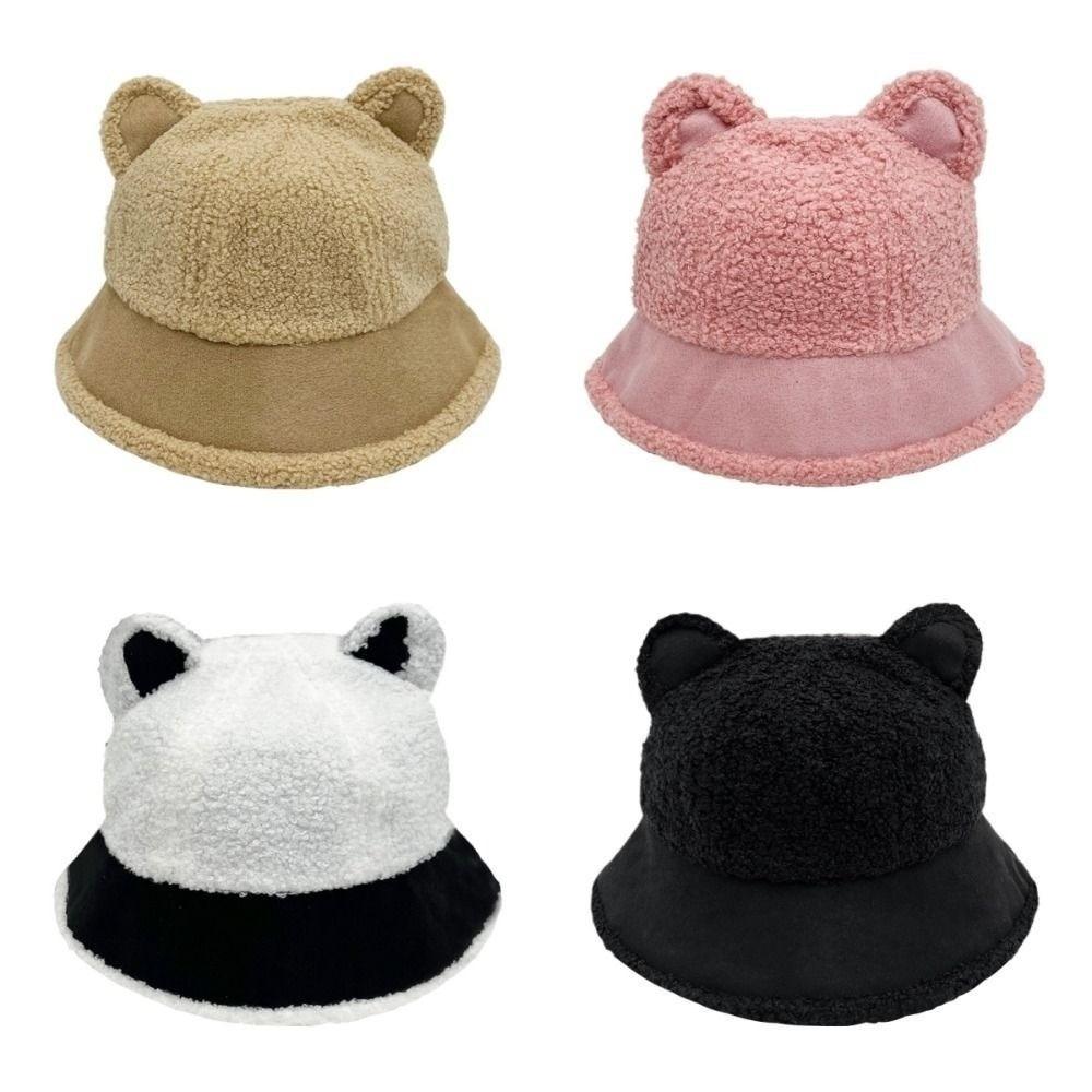Fuzzy Faux Fur Fisherman Cap Fluffy Plush Warm Hats Cat Ear Fisherman Cap  Outdoor Wear