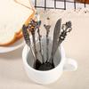 6Pcs/Set Retro Royal   Metal   Coffee Spoons and Fork Kitchen Fruit Accessories Golden