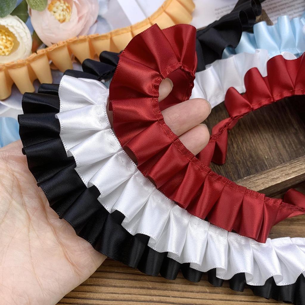 High-Quality 2.5cm Pleated Lace Woven Polyester Ribbon for Clothing and Cuff Decoration