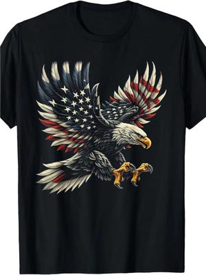 Men039;S Patriotic Eagle Amp; USA Flag Graphic T-Shirt100% Cotton 180g Crew Neck Unisex T-Shirt