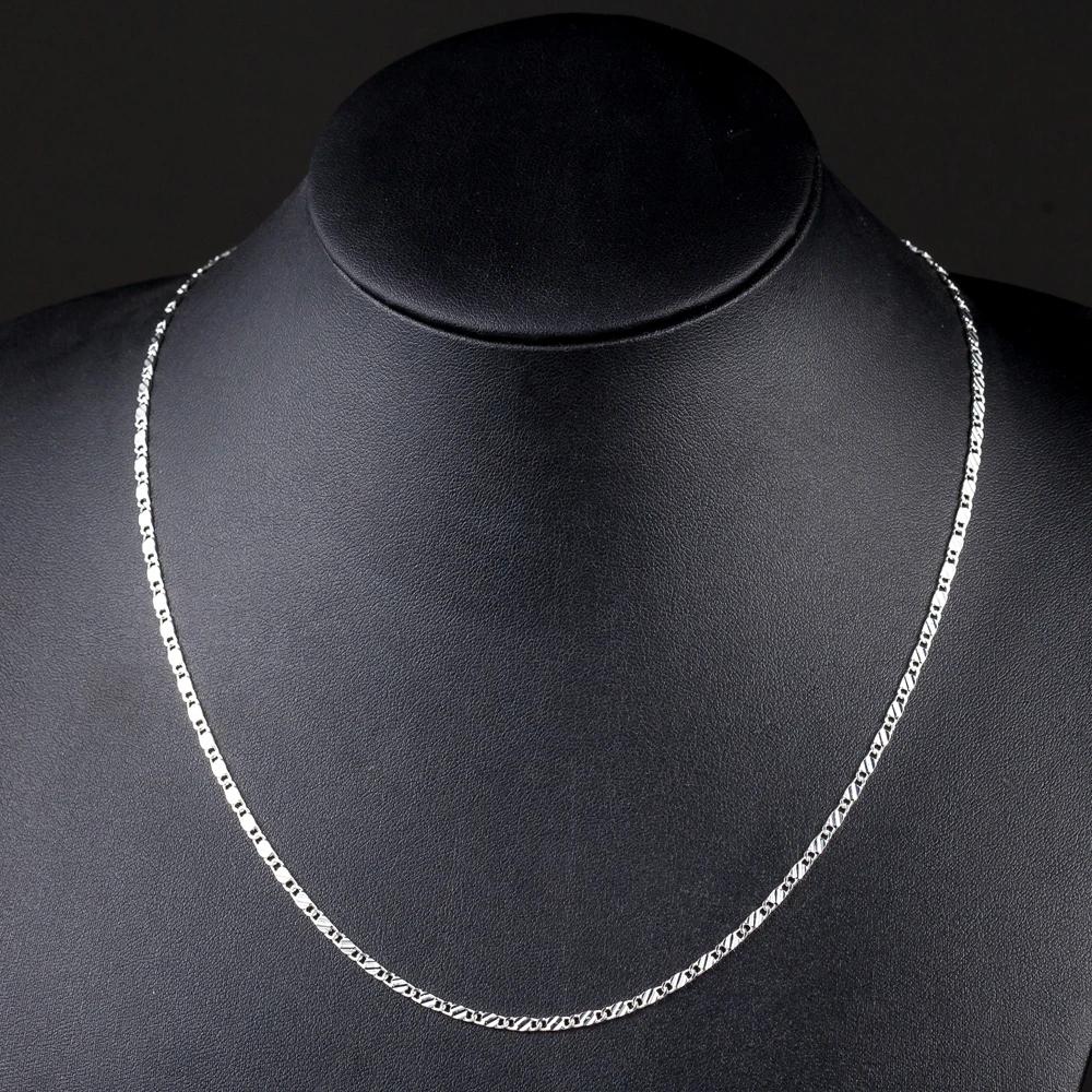 Noi lanțuri fine plate din argint sterling 925 de 2 mm pentru claviculă Coliere pentru bărbați Femei petrecere de nuntă Bijuterii Cadouri de Crăciun 40-75cm