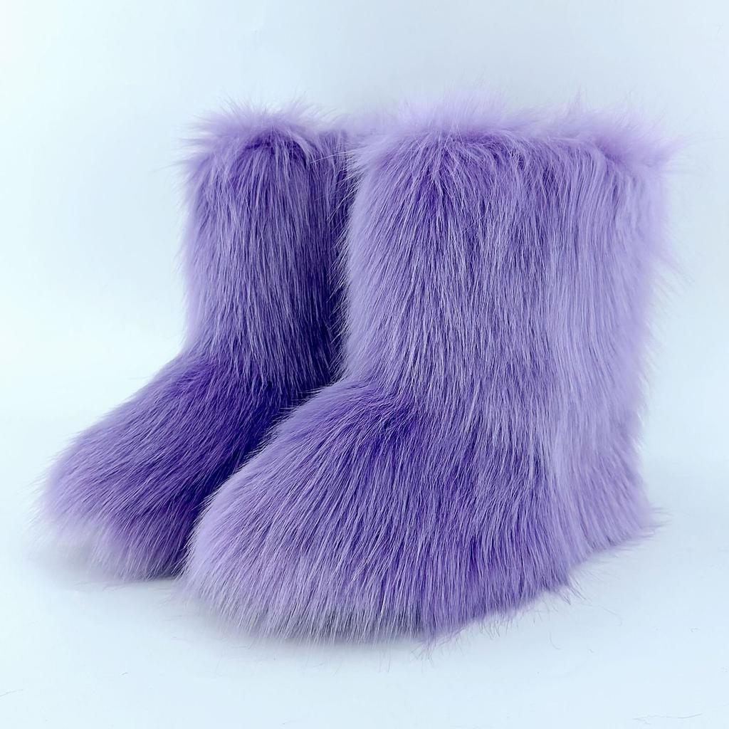 Vintage-Inspired Women's Fuzzy Boots | Brown & Black Faux Fur, Retro Trendy Warm Winter Ankle Footwear