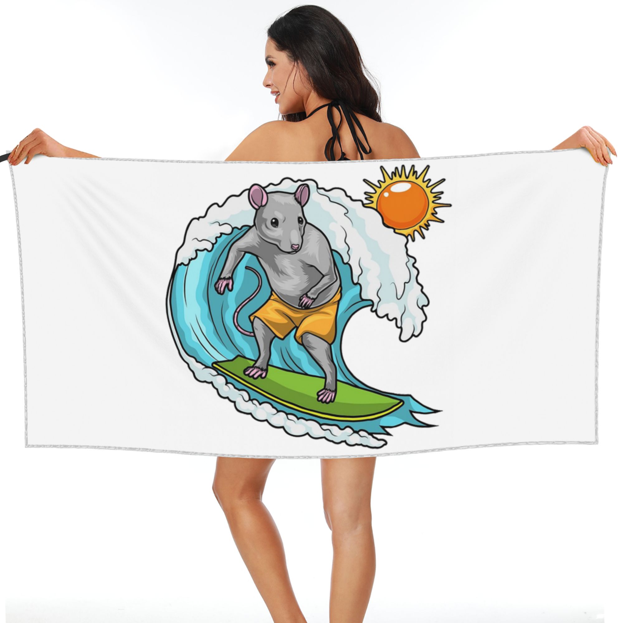 

Rat Summer Surfer Beach Towel Soft Microfiber Quick Dry Absorbent Quick Towels For Yoga W30*H60(CM)