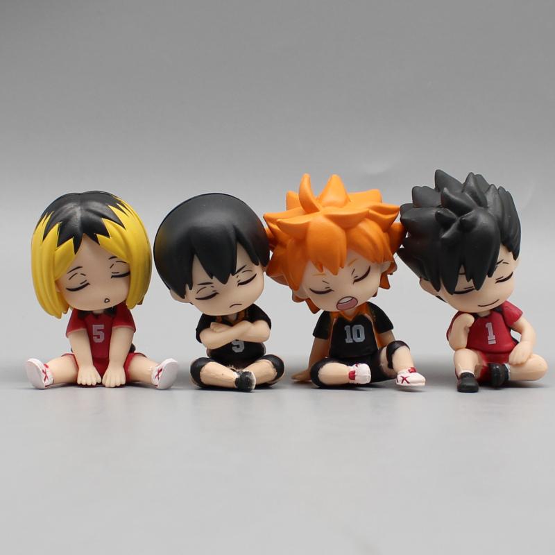 4pcs Haikyuu!! Anime Figure Gk Sleep Q-version Twisted Egg Cute Desktop Decoration Pvc Model Action Doll Statue Toychristmasgift