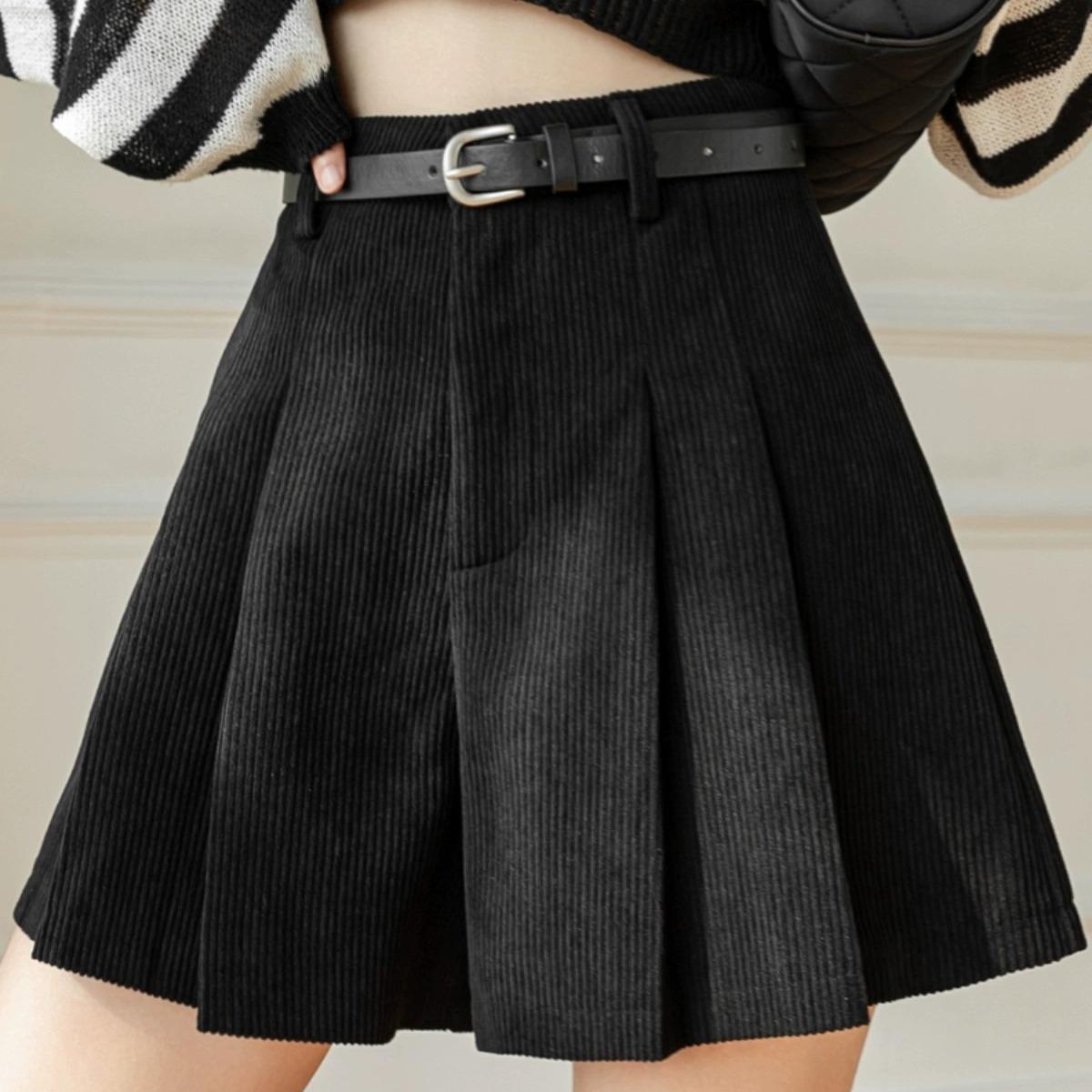 

Women s High Waist Corduroy A-line Pleated Culottes Winter Shorts 2024 4XL