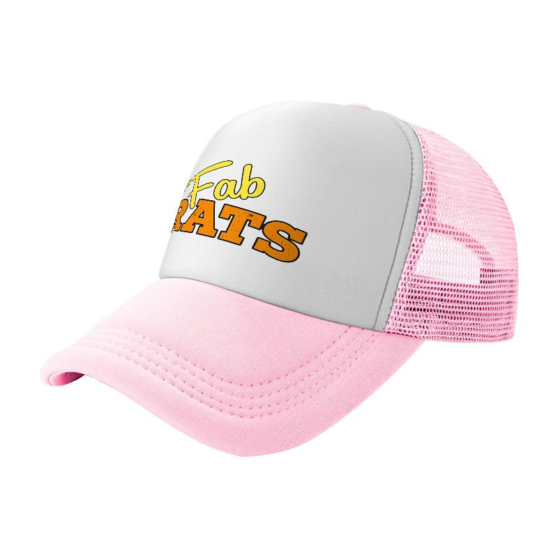 Fab Cats Logo Mesh Trucker Hat Breathable Baseball Cap White Black Design Sporty Style Outdoor Wear Adjustable Fit