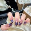 Purple Cat Eye Sparkle Wearable Nails: Handmade & High-Grade, Short French Style for a Gentle, Dazzling Look