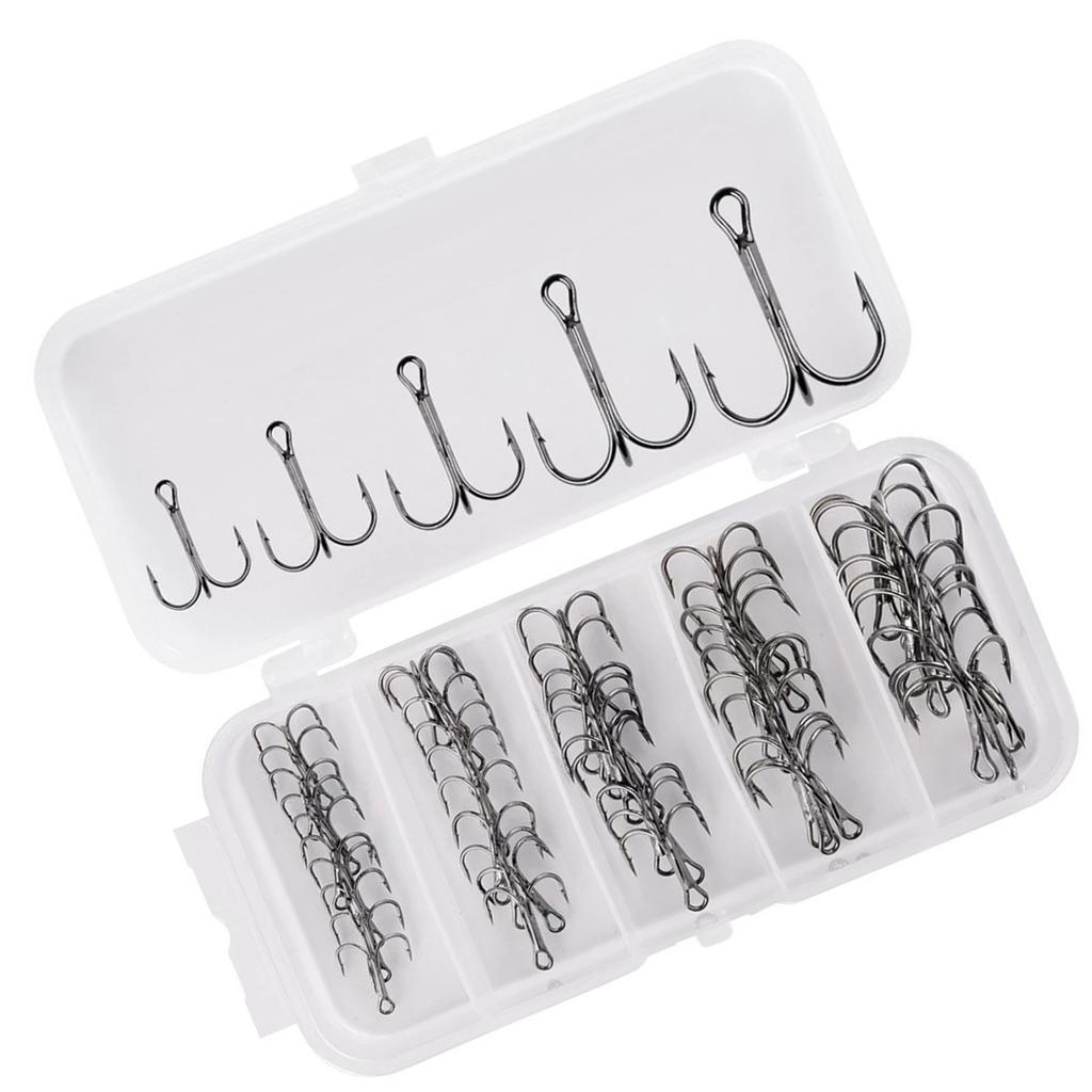 50Pcs Round Bend Treble Hook Set High Carbon Steel Fishing Hook High Carbon Steel Heavy Duty Fishing Tackle Set with Box