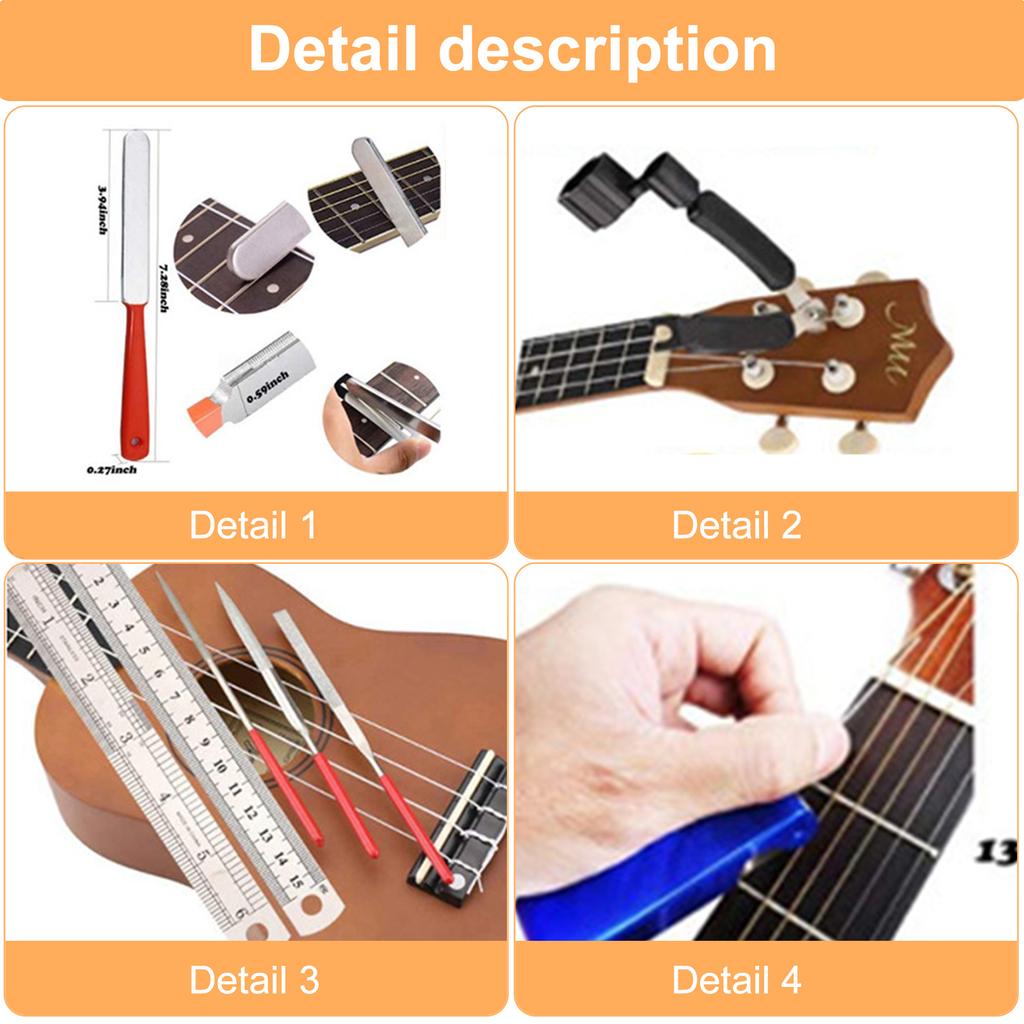 25Pcs Guitar Setup Kits Repairing Tools with String Action Ruler Luthier File Guitar Bridge Pins for Guitar Ukulele