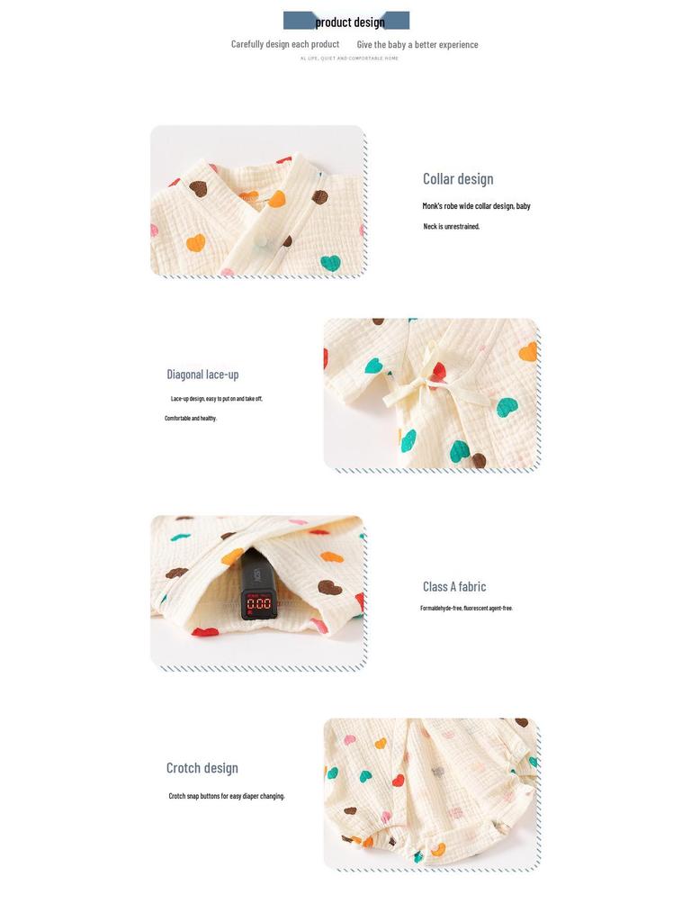 Newborn Summer Thin Cotton Gauze Short Sleeve Baby Romper