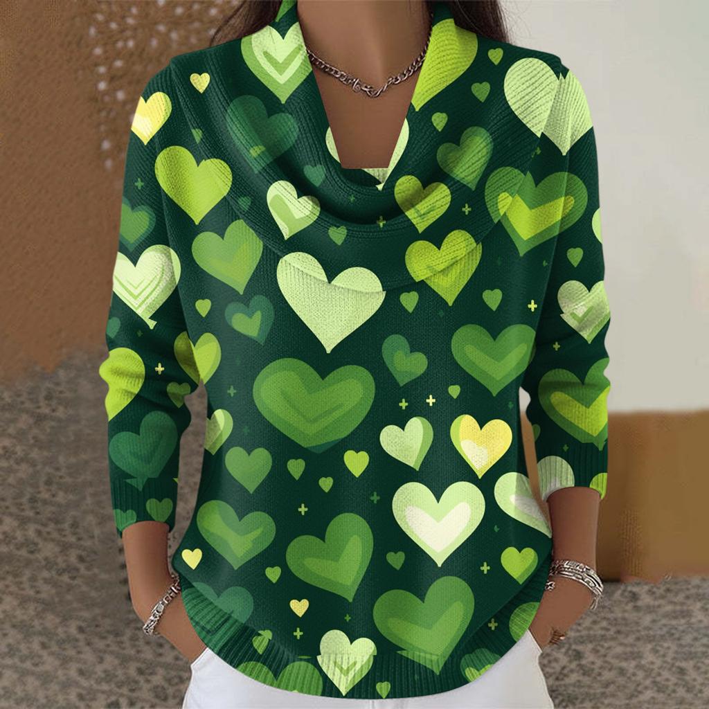 Dámský ležérní a módní svetr s dlouhým rukávem a potiskem, kulatým výstřihem