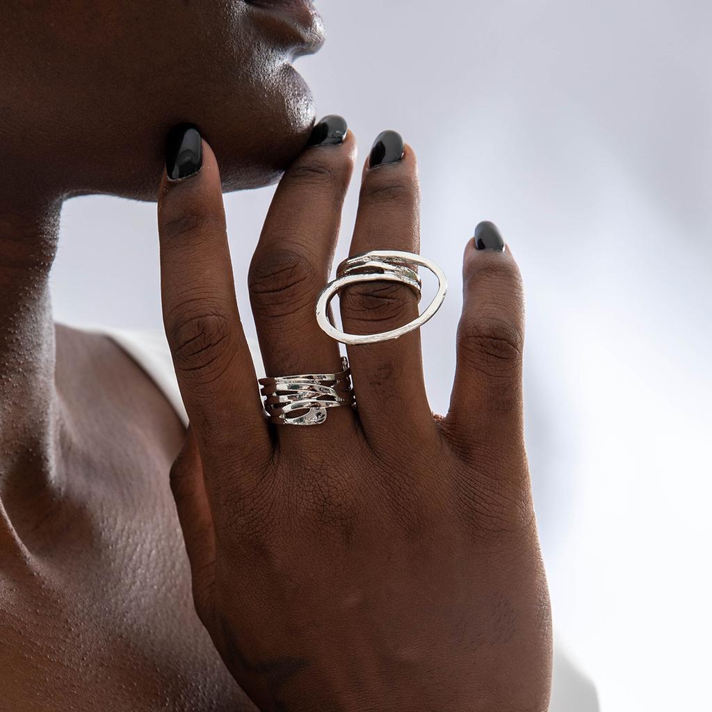 2026 New Trendy Geometric Gold Silver Colour Set Rings for Women Adjustable Finger Ring Party Wedding Jewelry Accessories