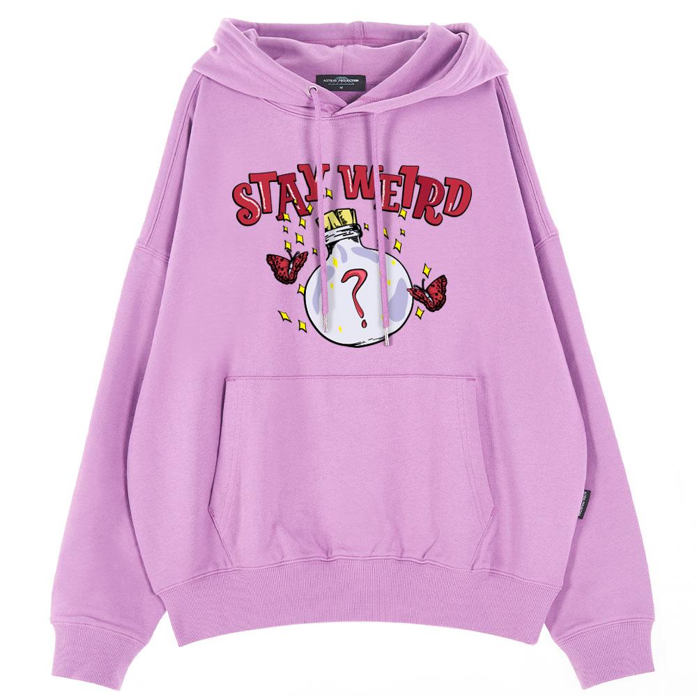 Oversized Drop Shoulder Stay Weird Hoodie_Violet