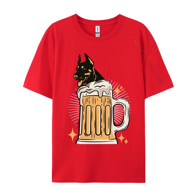 Doberman Dog Lover Funny Beer Lover Tshirt Black High Quality Funny Style T Shirt Cotton Mens Tops Tees