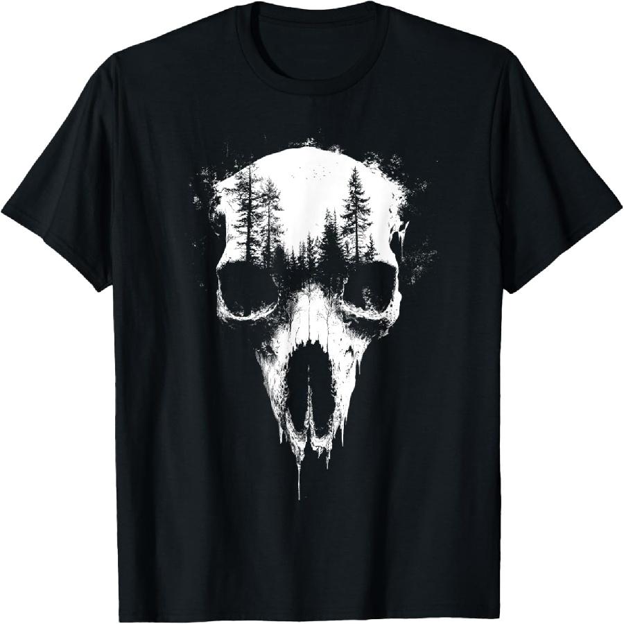 Deer Skull Forest Exposure Gothic Surreal Graphic T-Shirt S