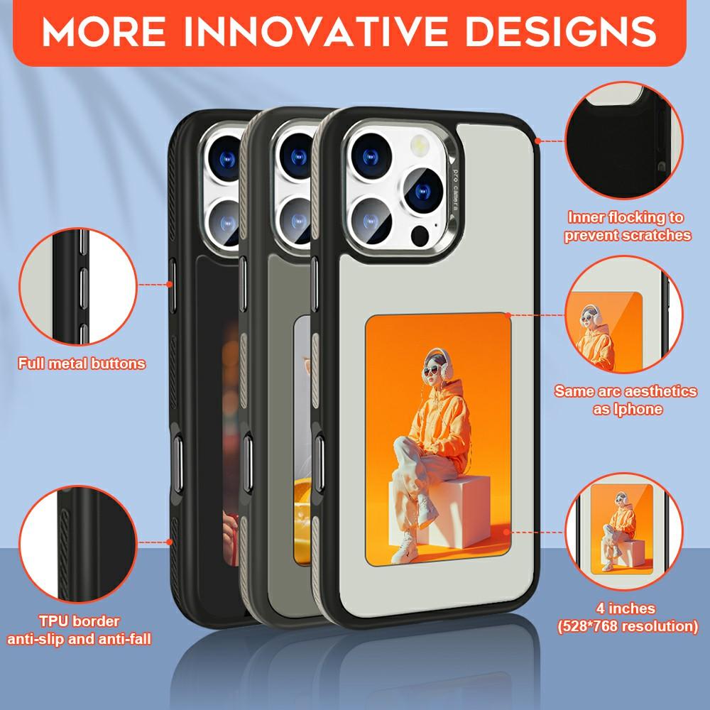 For iPhone 16 Pro Max E-Ink Case 4 Inch HD 4 Colors Phone Cover Supports NFC Transfer DIY Pictures