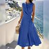 European and American Solid Color Elegant Sleeveless Dress Linen Drape Pleated Collar Thin Holiday Dress
