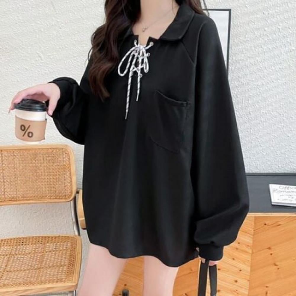 Navava Women Ribbon Collar Long Sleeve Sweatshirt Nt2967