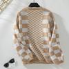 Loose Knitwear Cardigan Long Sleeve Vintage Print Top Sweater for Autumn Winter V Neck