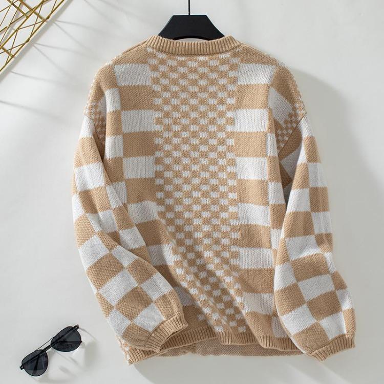 Loose Knitwear Cardigan Long Sleeve Vintage Print Top Sweater for Autumn Winter V Neck