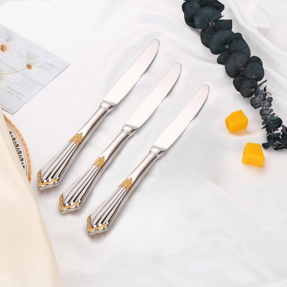 10,1" Vergoldetes Luxus-Tafelmesser-Set mit hohlem Griff Spülmaschinenfest Edelstahl Silber Tafelmesser 2/3/4/5/6 Stück