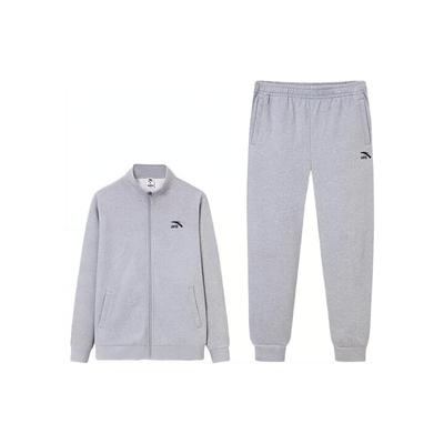 Plain Zip Fleece Stand Collar Jacket And Long Pants Casual Sports Suit Men Suit Gray 952357202-1
