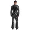 Mens 70s Disco Jumpsuit Metallic Shiny Design Lapel Flare Sleeve Front Zipper Wide Leg Pants