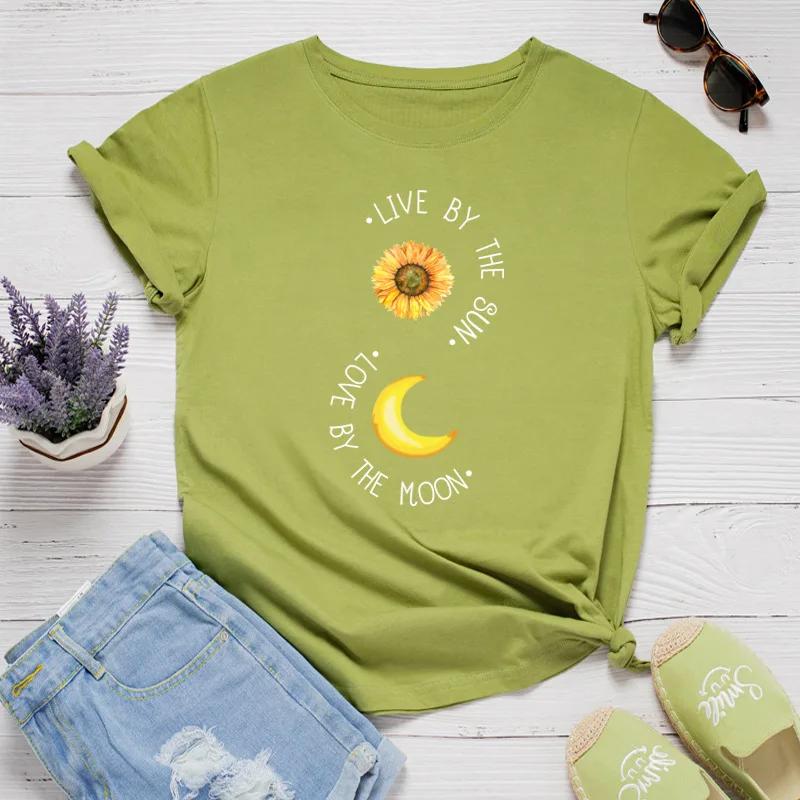 Golden Moon Sun Print Women T Shirt Short Sleeve O Neck Loose Women Tshirt Ladies Tee Shirt Tops Clothes Camisetas Mujer