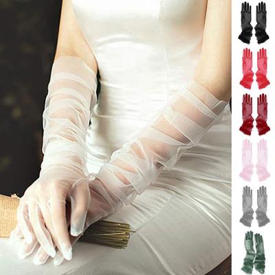 1 Par de Guantes de Novia Sobre la Manga Tul Suave Transparente Ultradelgado Decorativo de Alta Gama Antideslizantes Guantes de Vestido para Fiesta