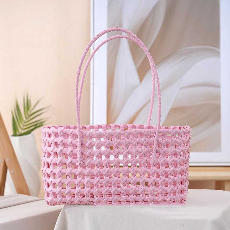 Handgefertigte Plastik-Hohlgeflecht-Tasche Landhausstil Große Kapazität Strand-Tragetasche Eimer-Tasche Damen-Handtasche Sommer-Strandtasche