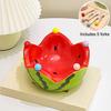 1 Set Watermelon Shape Fruit Bowl with Forks Cute Ceramic Dessert Fruit Serving Dish for Home Kitchen Dishwasher Safe Snack Bowl